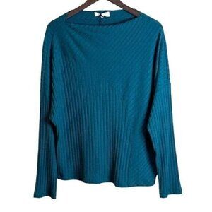 Michael Stars Dakota Ribbed Bright Teal Top Stretch Knit Size XLarge NWT